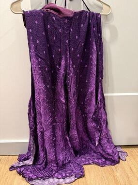 Women's Purple Printed Circle Skirt with Elastic Waist